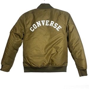 Converse Quilted Bomber Coat Zip Front Army Green Long Sleeve Boys Size Medium